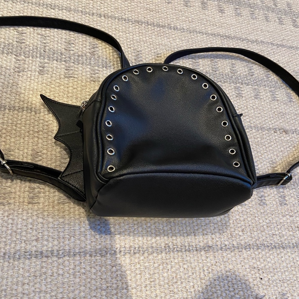 Black Pleather Bat Wing Mini Backpack - image 1